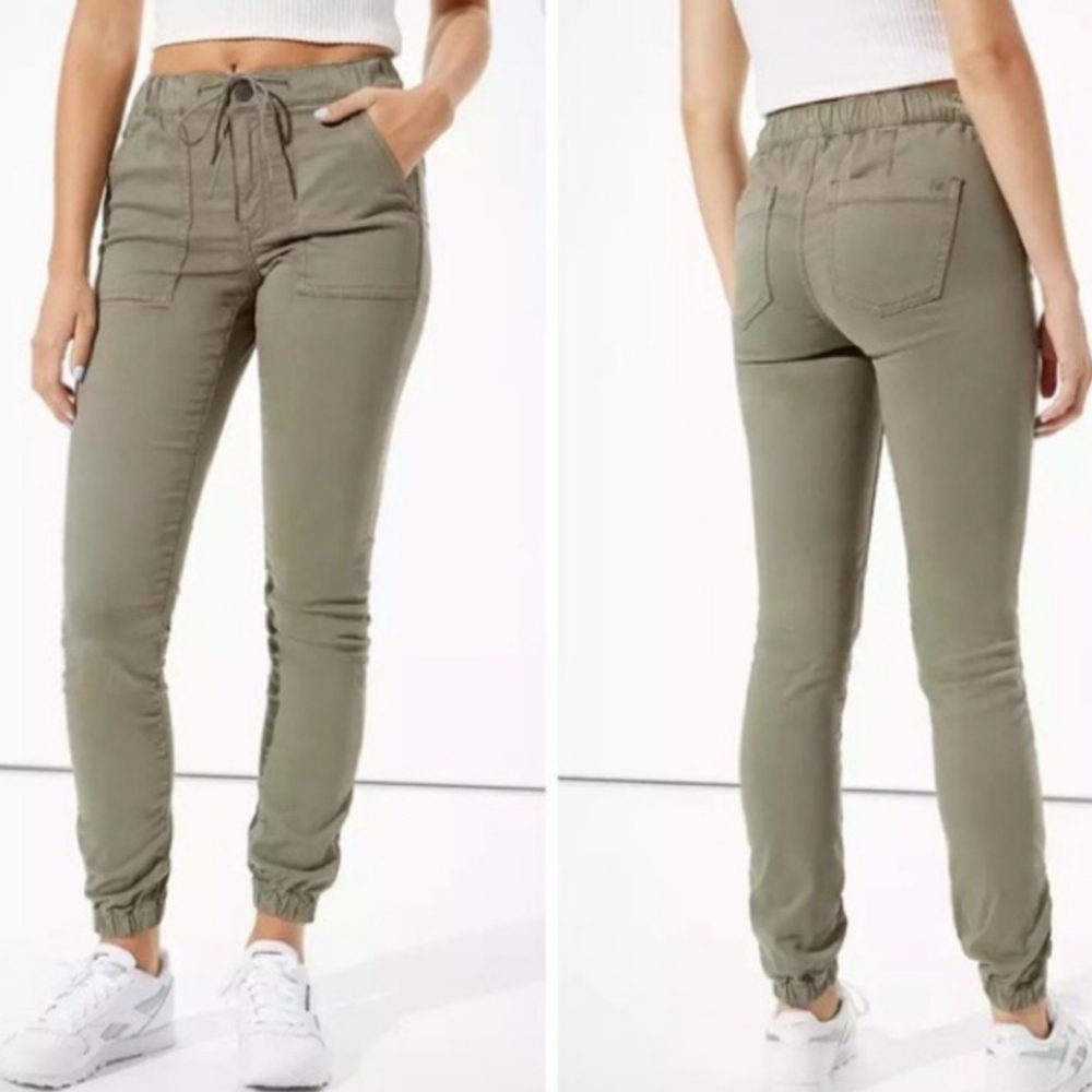 American Eagle Super Stretch Jogger Women's 4 Green High-Waisted Cargo Utility - Picture 1 of 11